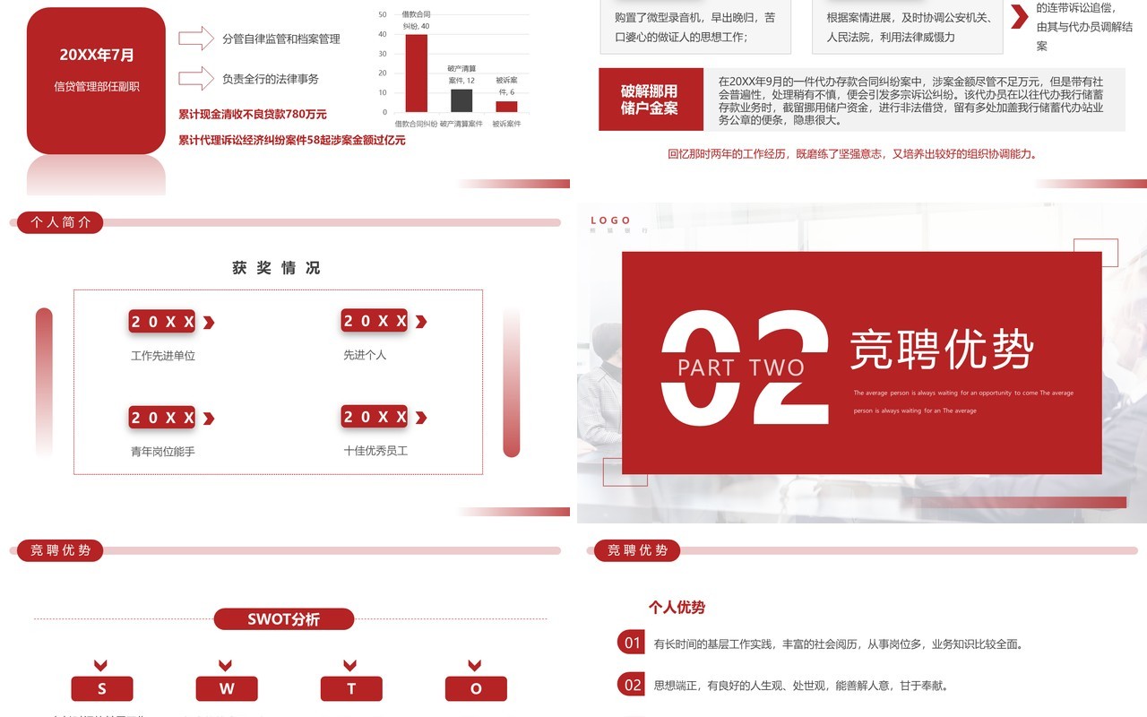 红色商务风银行干部竞聘演讲述职报告PPT模板