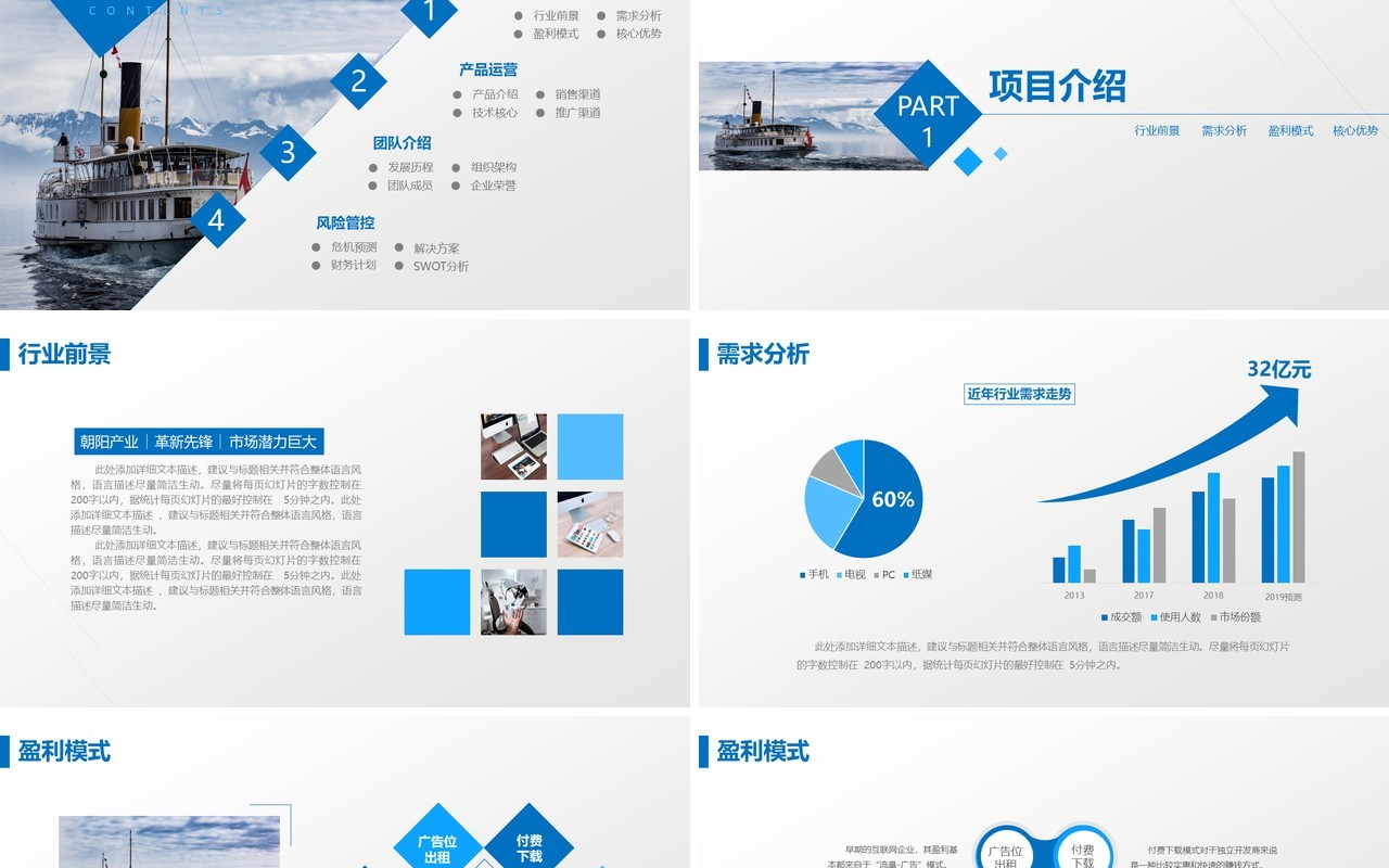 蓝色简约商业计划书PPT模板