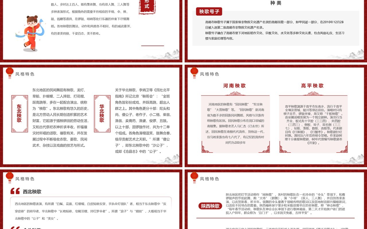 红色中国风非遗系列之秧歌介绍PPT模板