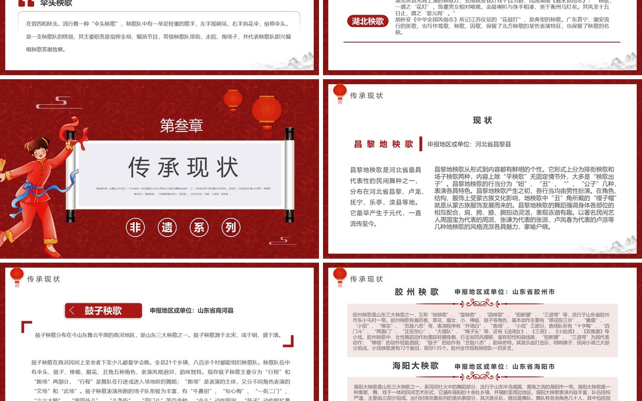 红色中国风非遗系列之秧歌介绍PPT模板