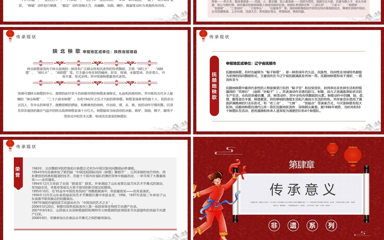 红色中国风非遗系列之秧歌介绍PPT模板