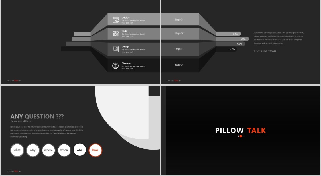 深色商业商务PPT信息图表模板PILLOW TALK Powerpoint