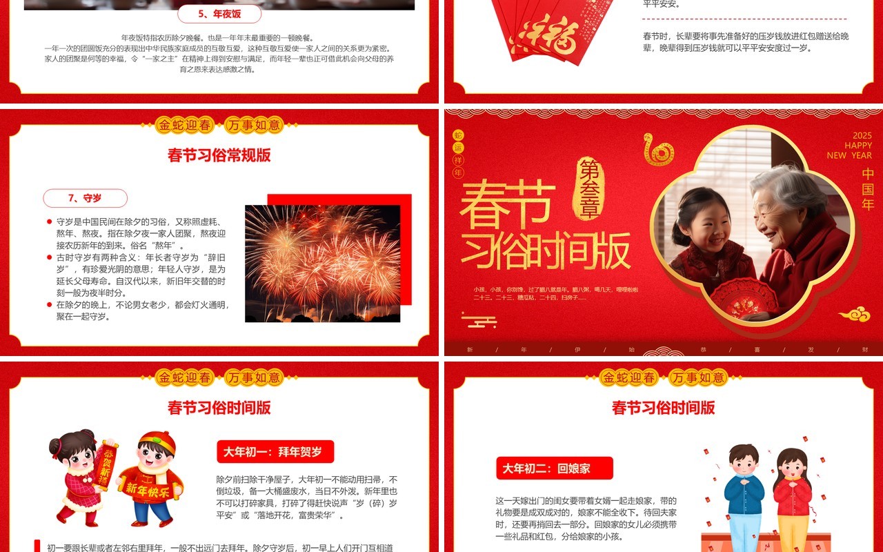 红色中国风中国传统春节习俗介绍PPT模板