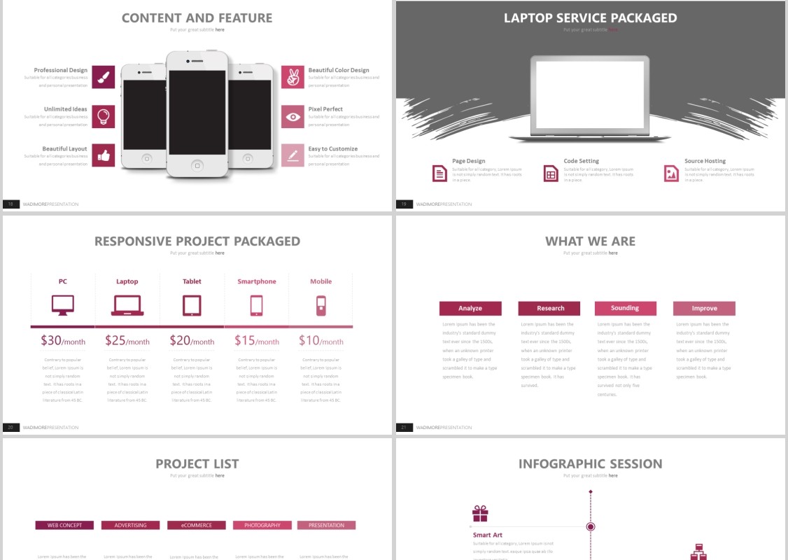 个性高端商务公司介绍PPT模板信息图表Wadimore Powerpoint