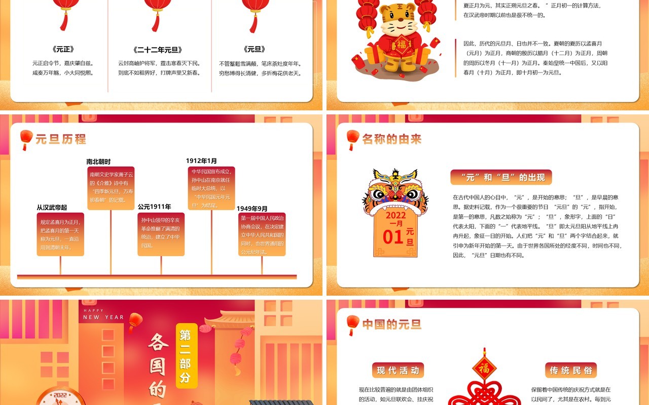 红色卡通2022喜迎元旦PPT动态模板