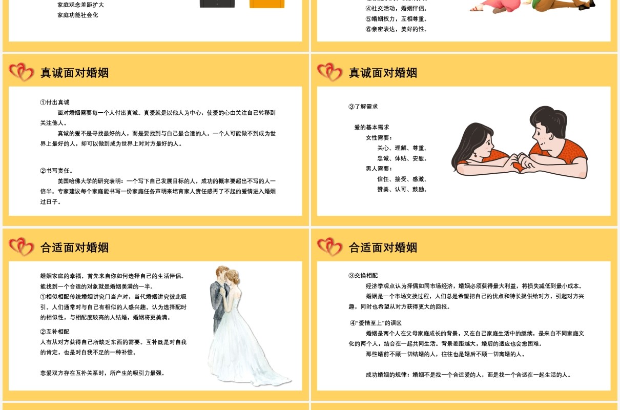 黄色卡通风格婚姻家庭心理讲座课件PPT模板