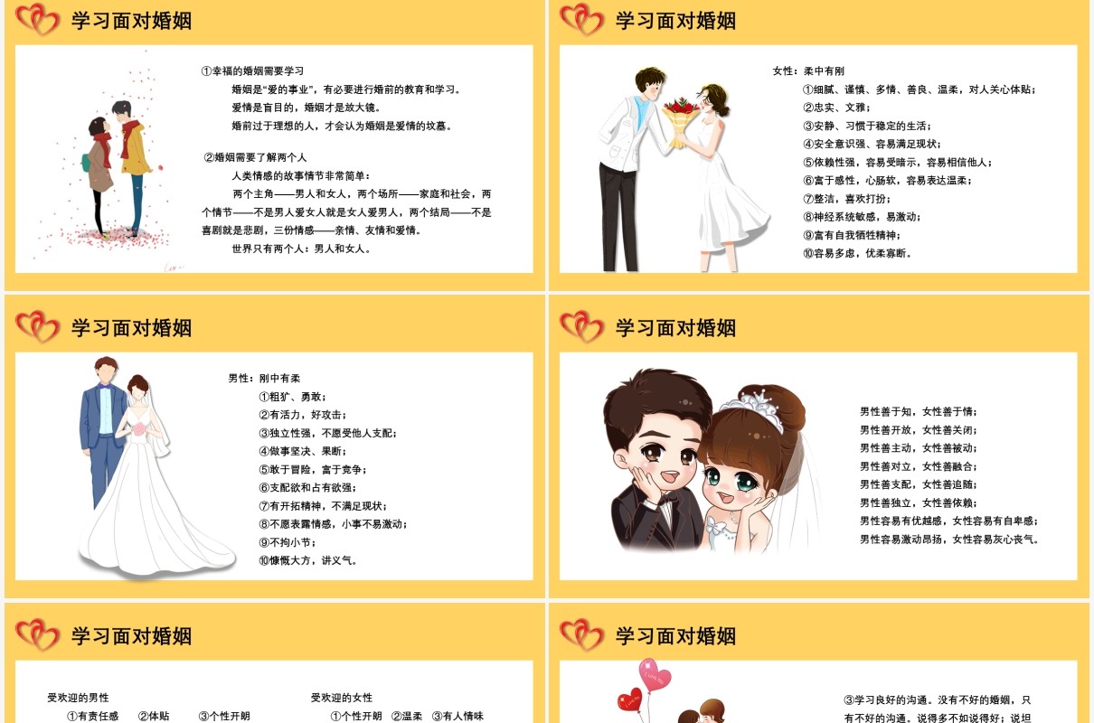 黄色卡通风格婚姻家庭心理讲座课件PPT模板