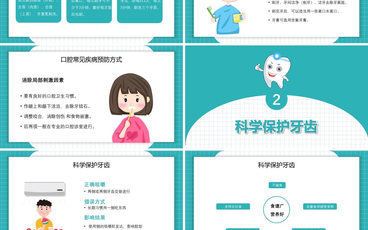 医疗行业绿色卡通风口腔护理保健健康PPT模板