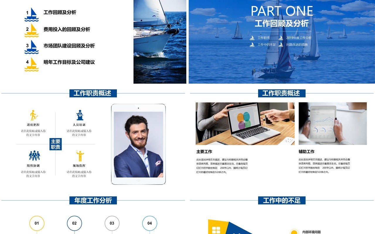 蓝色简约市场部年终总结述职报告PPT模板