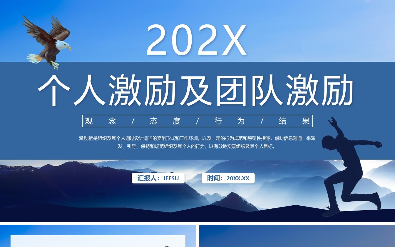 蓝色商务风个人激励及团队激励PPT模板