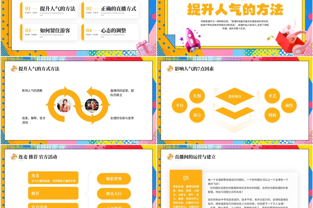 黄色孟菲斯主播直播培训PPT模板