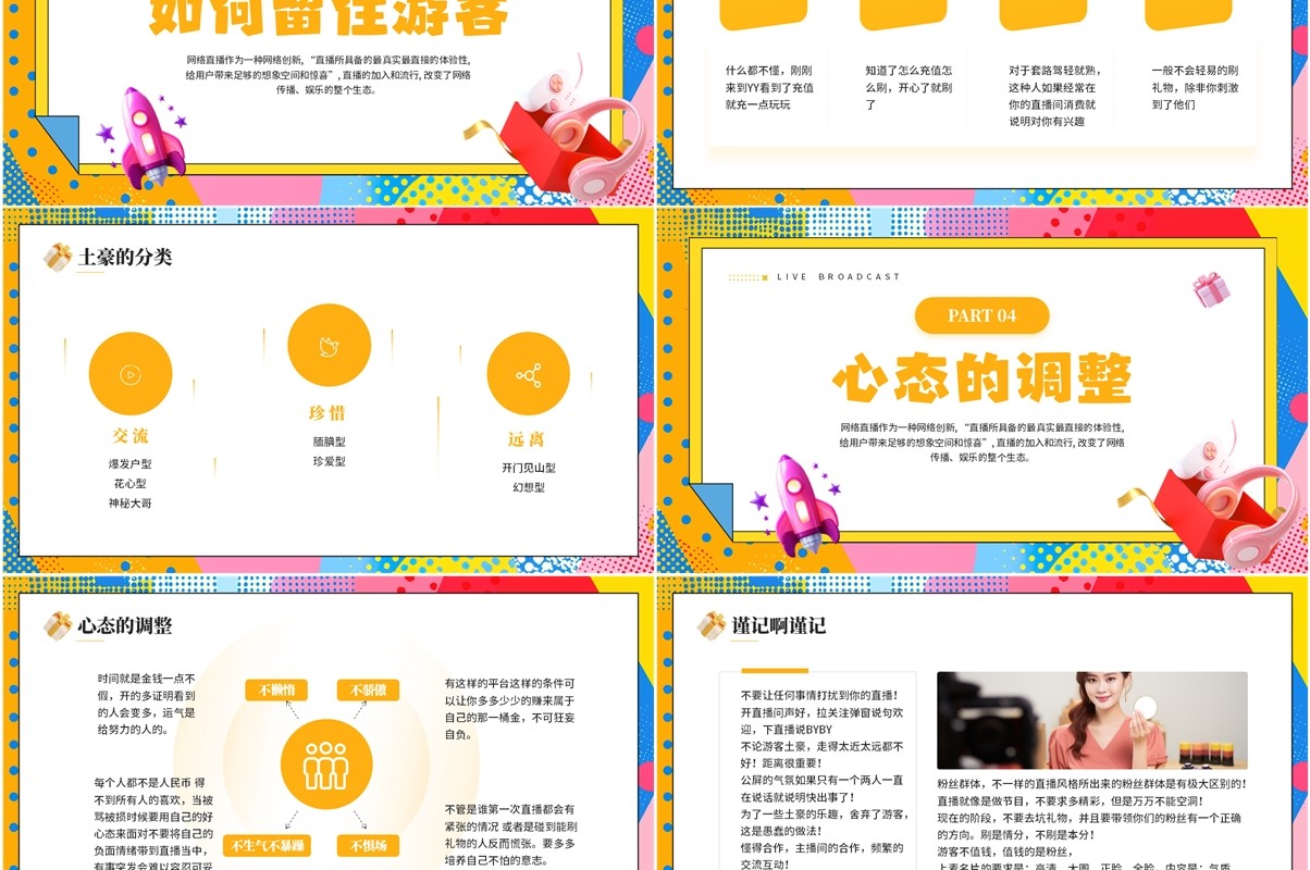 黄色孟菲斯主播直播培训PPT模板