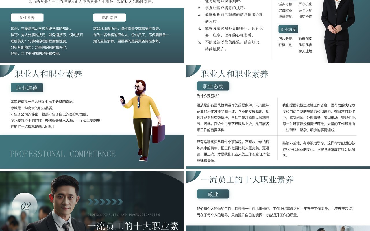 绿色简约风职业素养与个人修养PPT模板