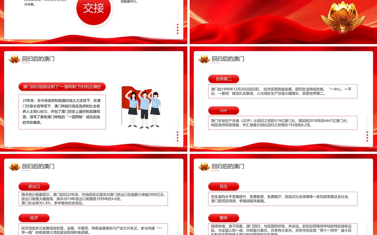 红色党政风庆祝澳门回归23周年PPT模板