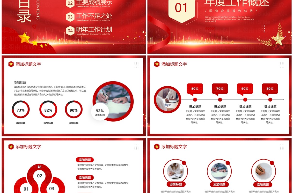 红色商务风国有企业年终总结PPT模板