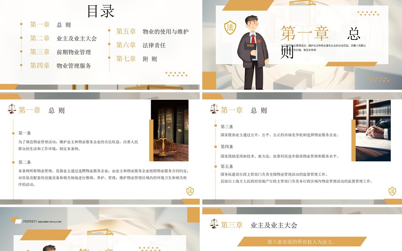 黄色简约风2024新法规物业管理条例PPT模板