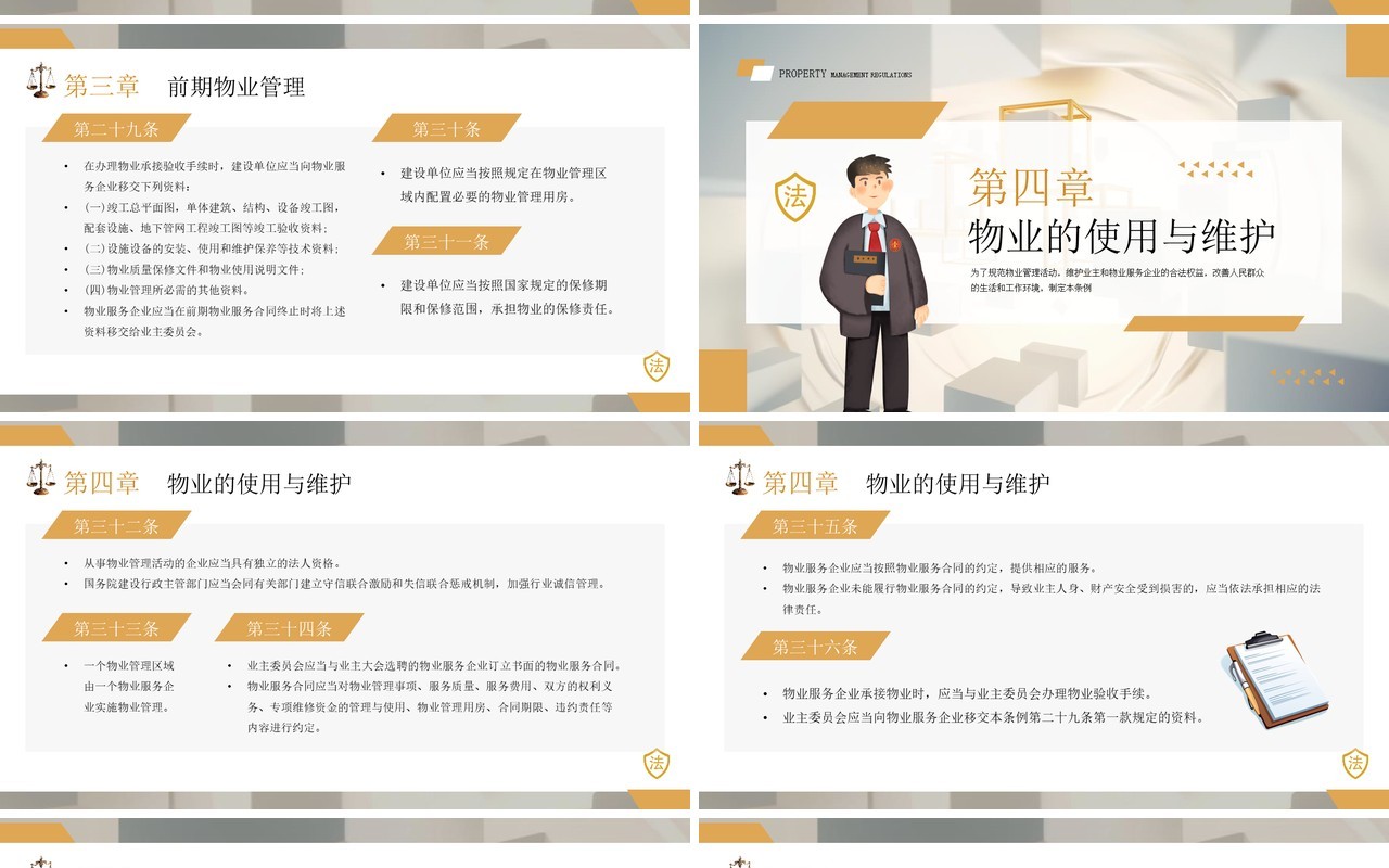 黄色简约风2024新法规物业管理条例PPT模板