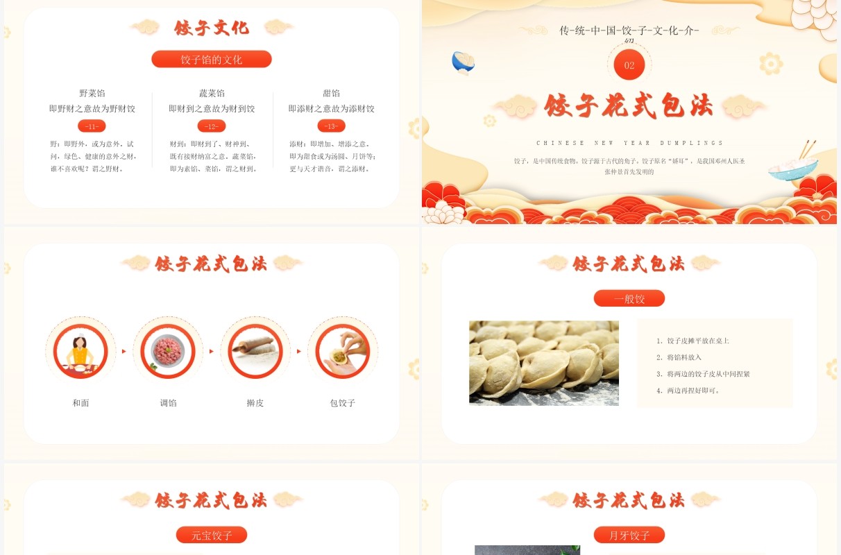 黄色中国风过年包饺子PPT动态模板