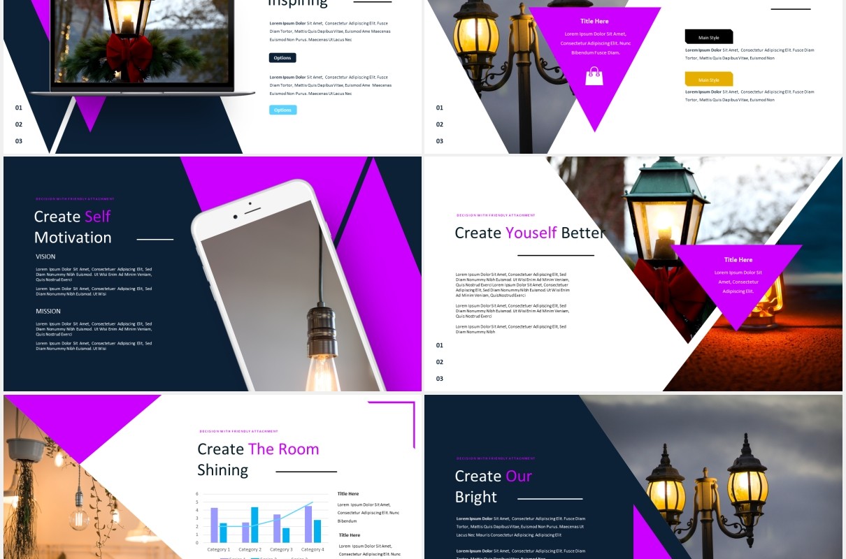 创意几何图片排版国外PPT模板lampion powerpoint template