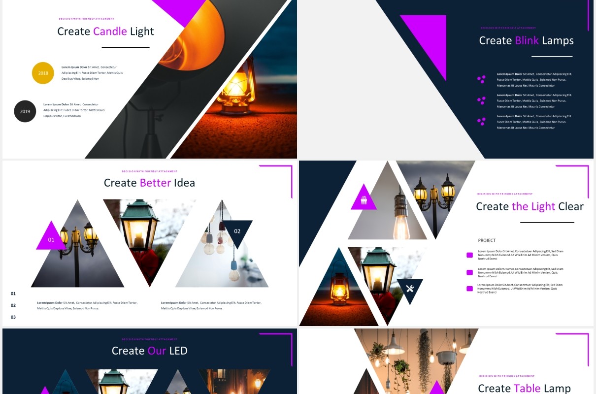 创意几何图片排版国外PPT模板lampion powerpoint template