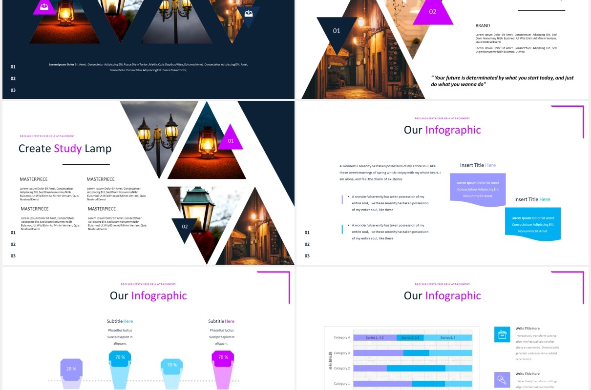 创意几何图片排版国外PPT模板lampion powerpoint template
