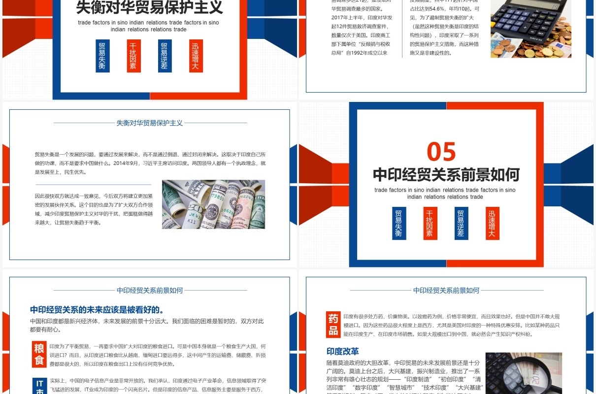 简洁中印关系中的贸易因素动态PPT模板