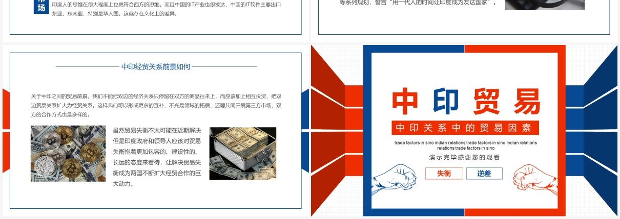 简洁中印关系中的贸易因素动态PPT模板