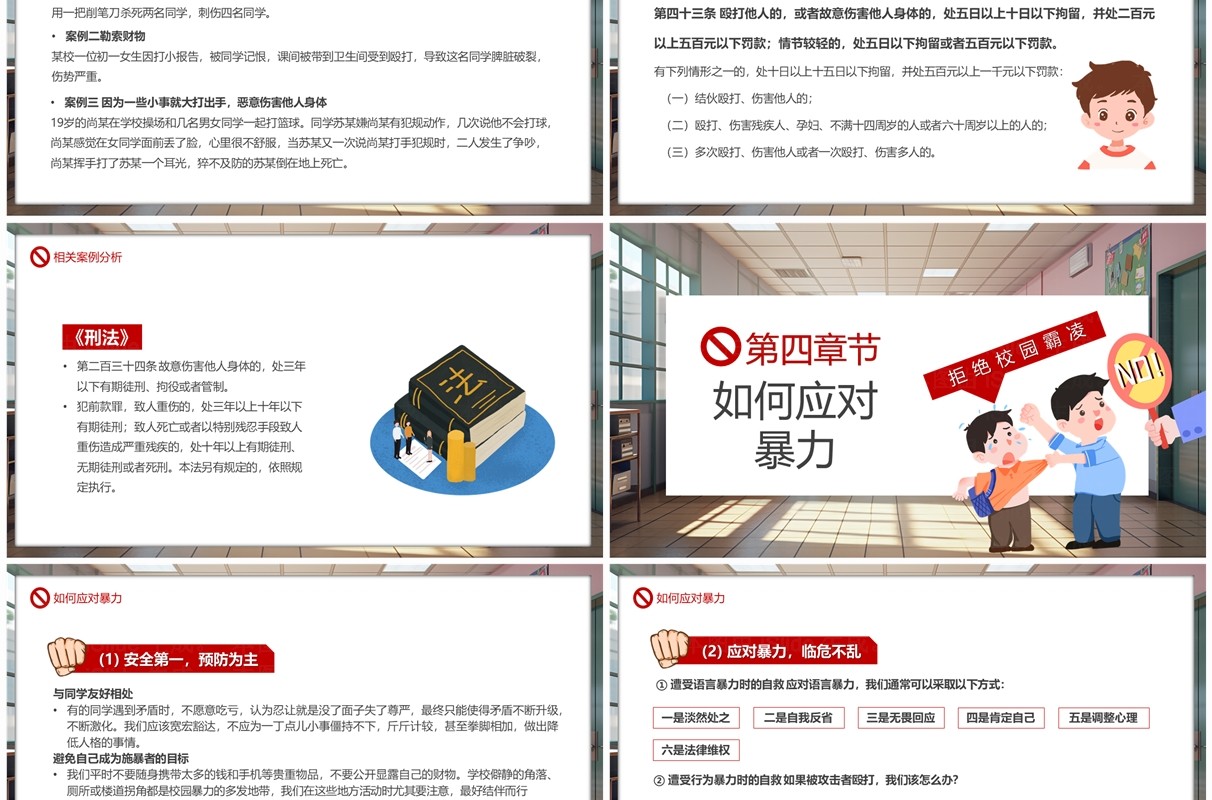 红色卡通风拒绝校园霸凌PPT模板