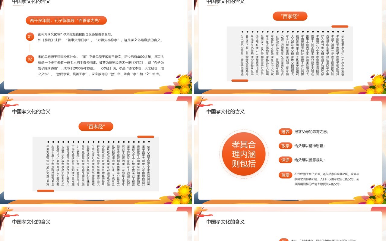 橙色卡通中国风2022年孝文化教育PPT模板