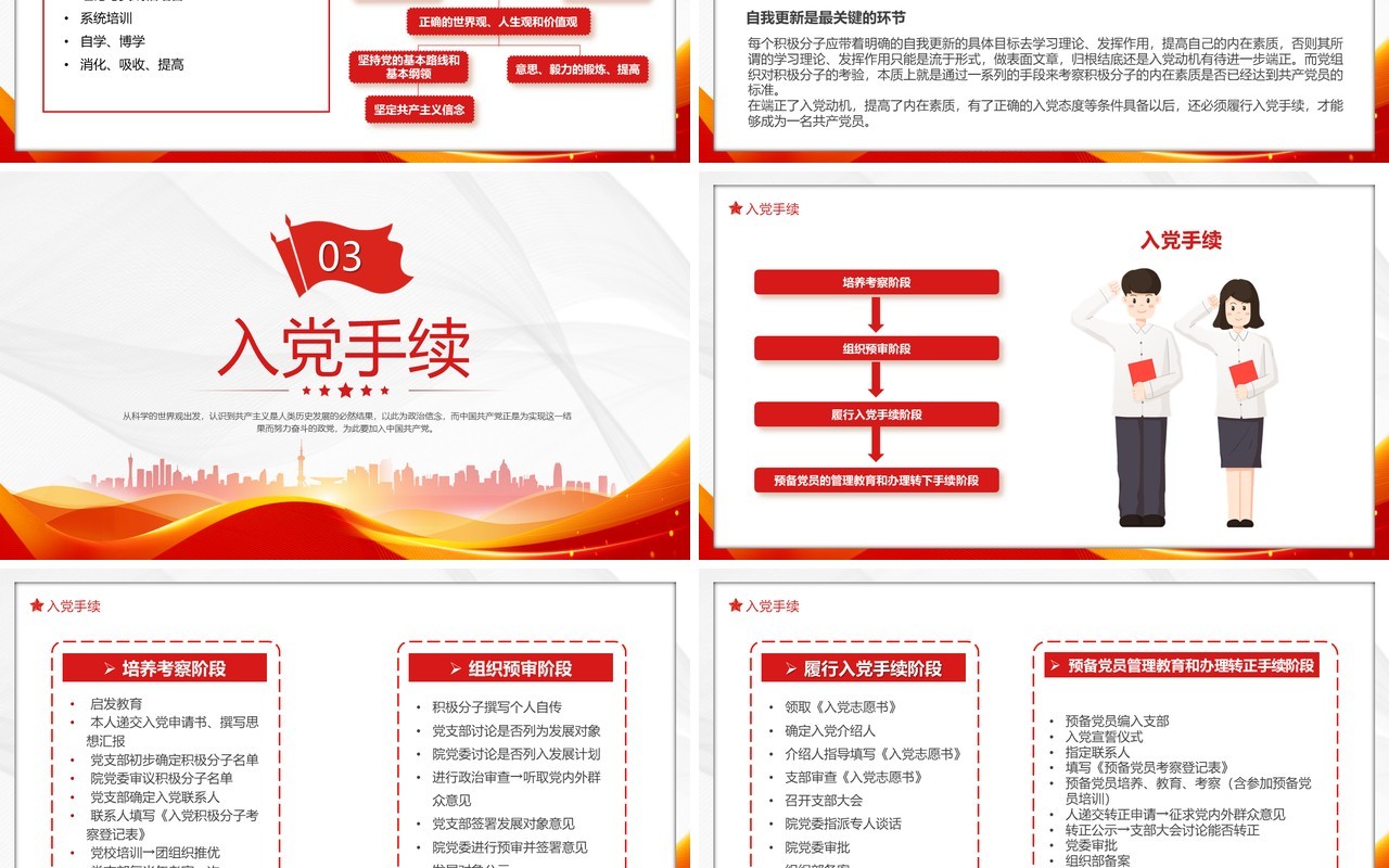 红色简约风入党启蒙教育PPT模板