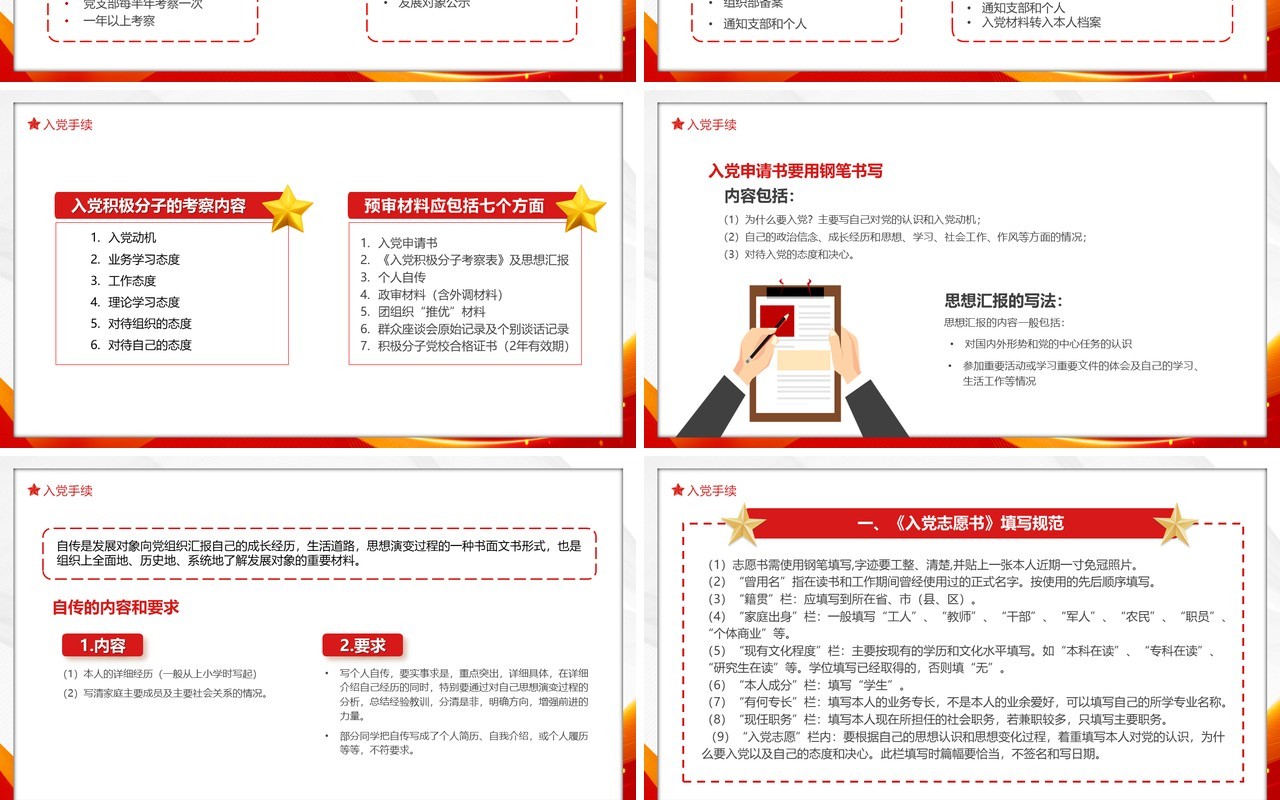 红色简约风入党启蒙教育PPT模板