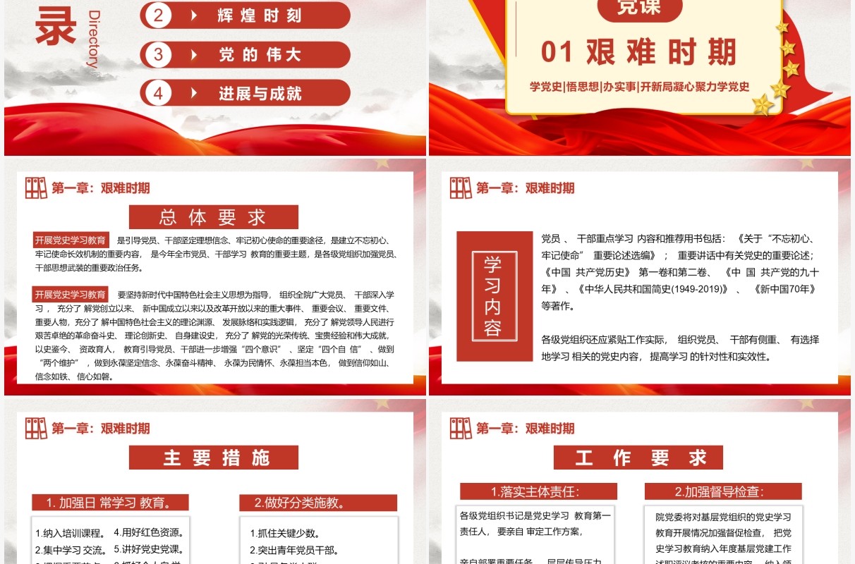 红色党政风党史故事党史党课教育培训动态PPT模板