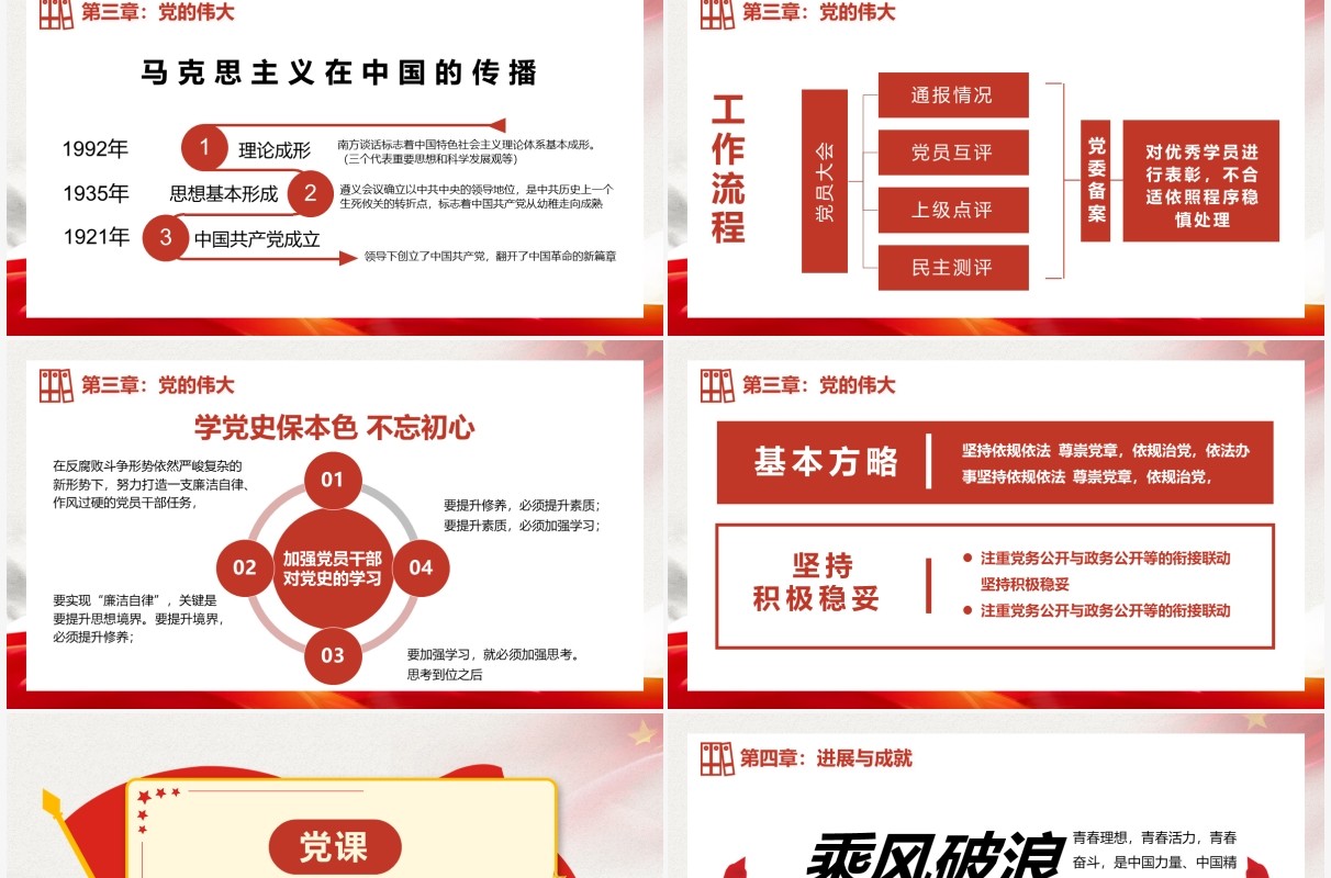 红色党政风党史故事党史党课教育培训动态PPT模板