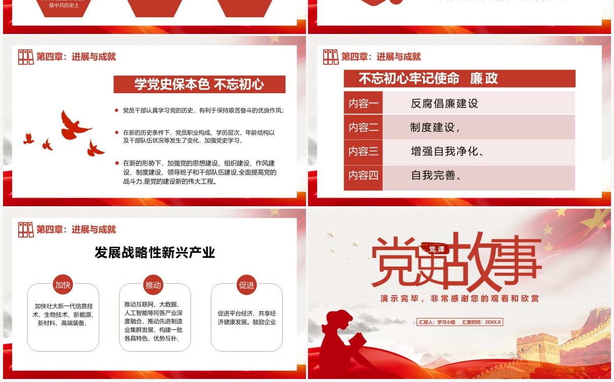 红色党政风党史故事党史党课教育培训动态PPT模板