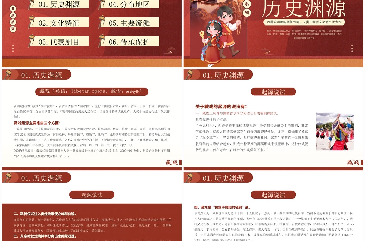 红色简约风非遗系列之藏戏介绍PPT模板