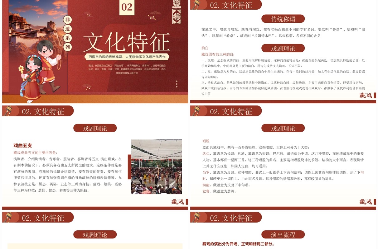 红色简约风非遗系列之藏戏介绍PPT模板