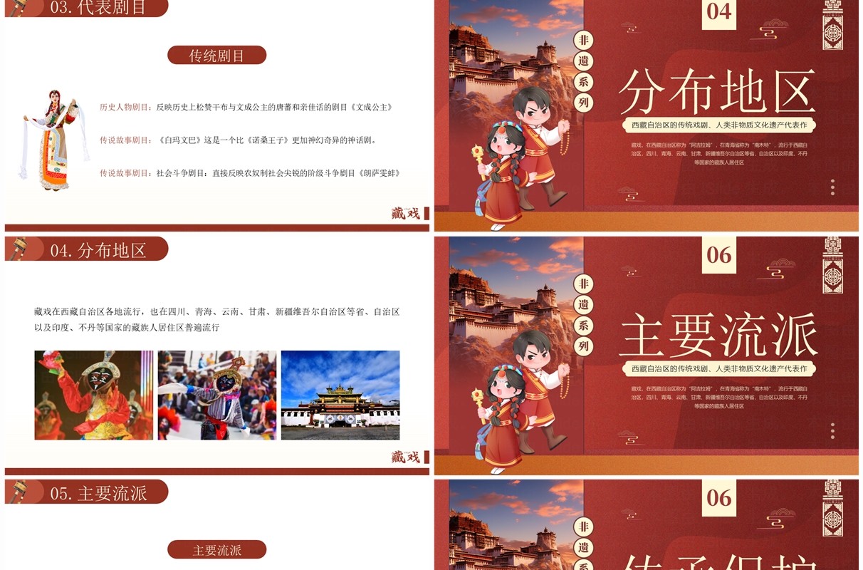 红色简约风非遗系列之藏戏介绍PPT模板