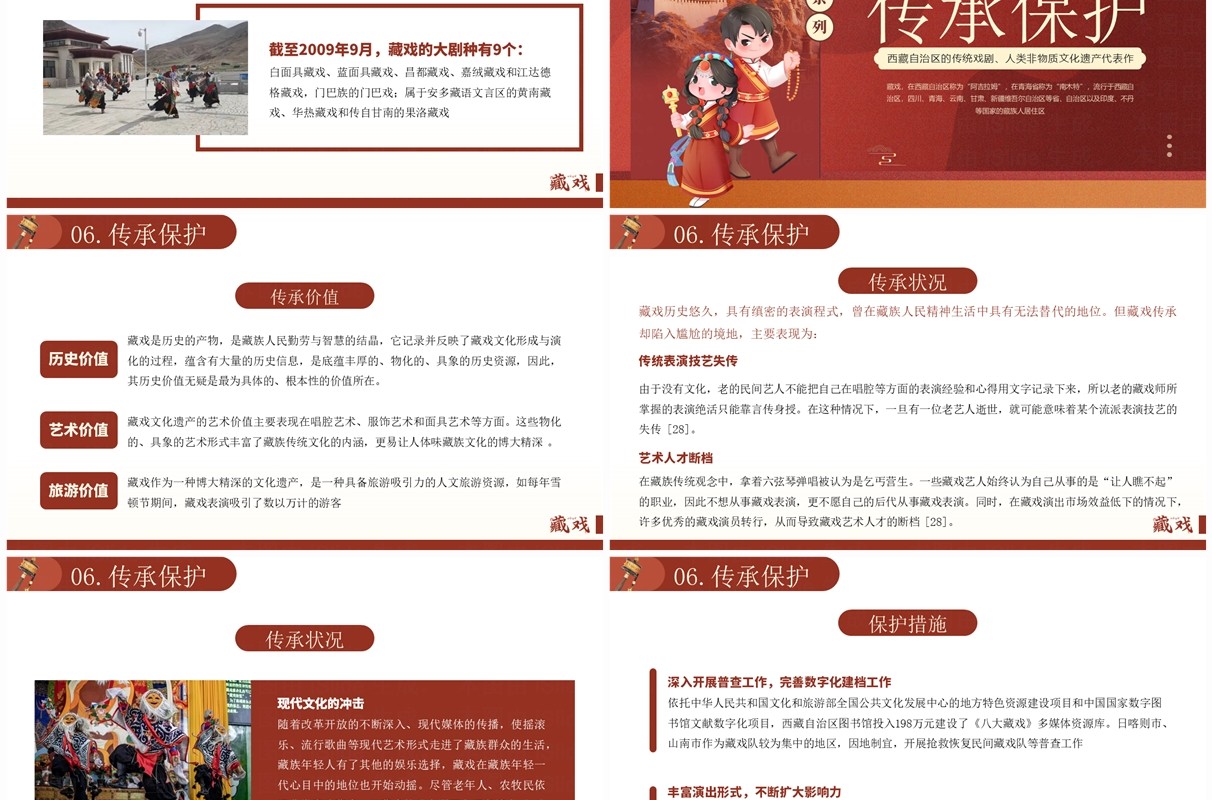 红色简约风非遗系列之藏戏介绍PPT模板