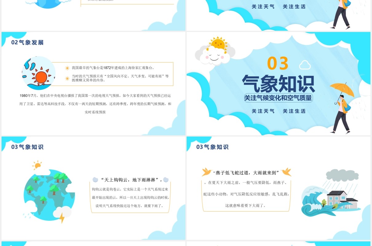 蓝色卡通风国际气象节日介绍PPT模板