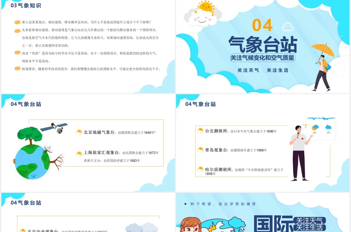 蓝色卡通风国际气象节日介绍PPT模板