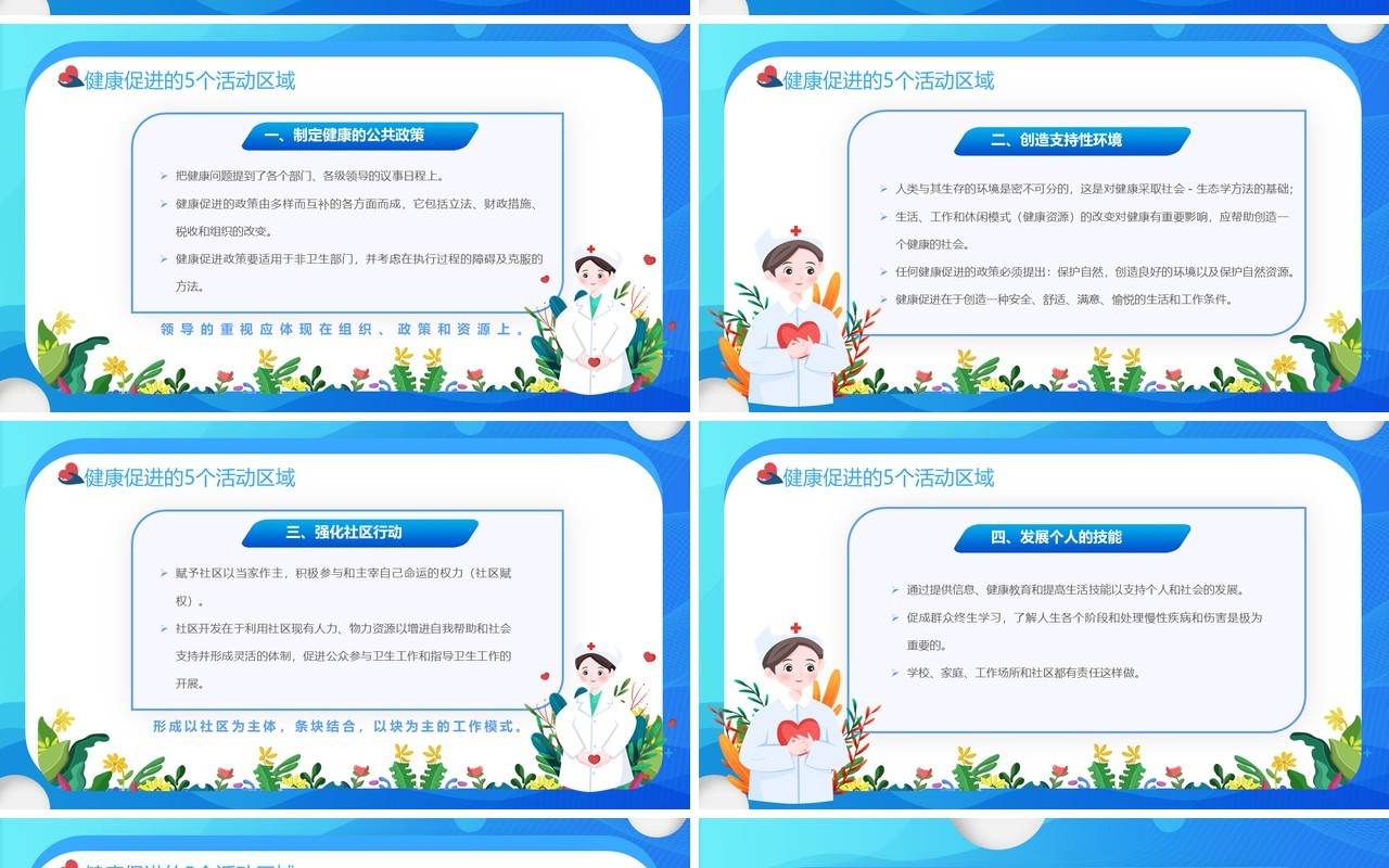 蓝色卡通风健康教育与健康促进PPT模板