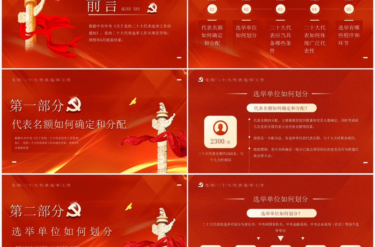 红色简约风二十大代表怎么选党课课件PPT模板