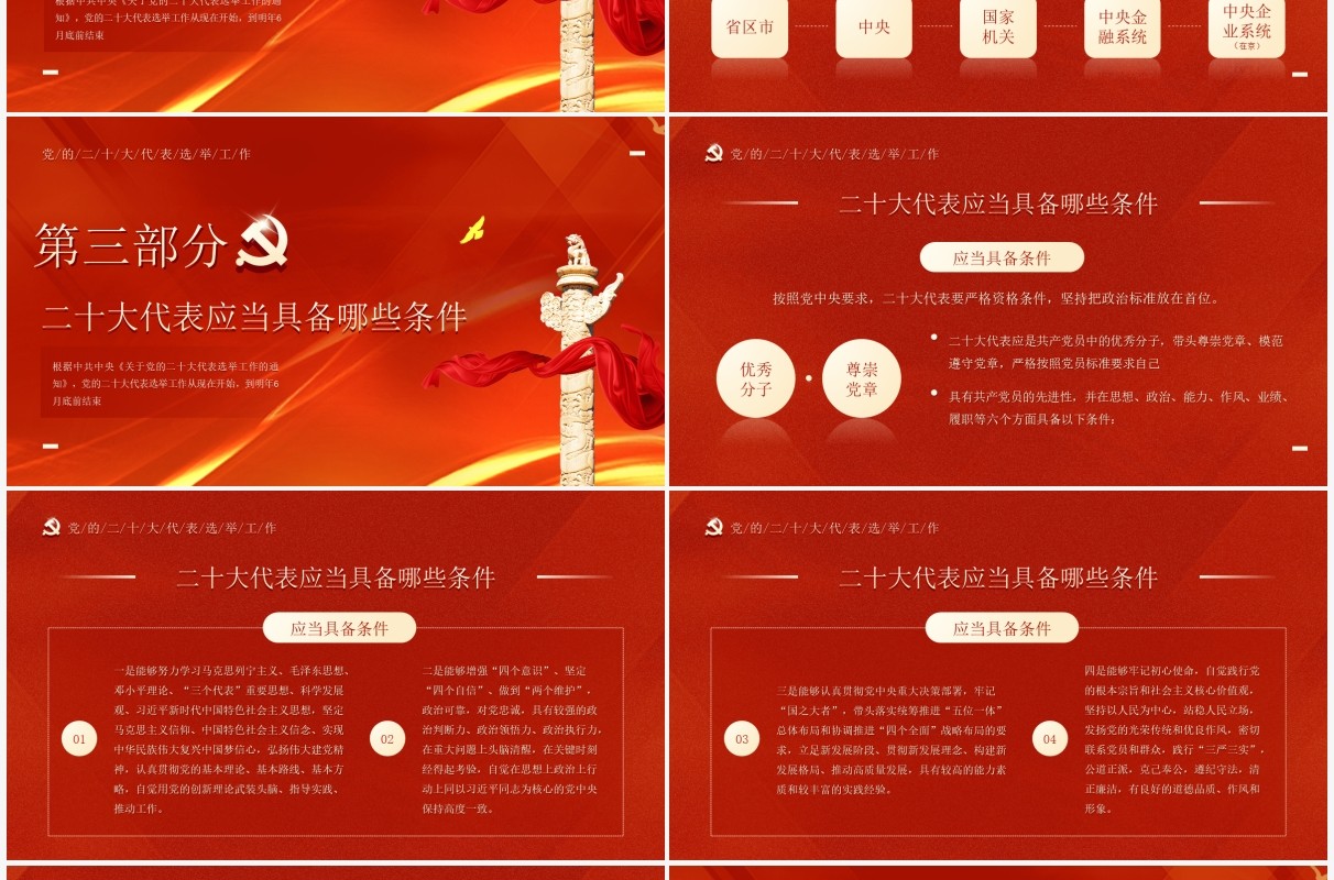 红色简约风二十大代表怎么选党课课件PPT模板