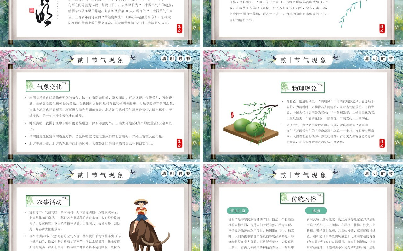 蓝色中国风清明节节气介绍PPT模板