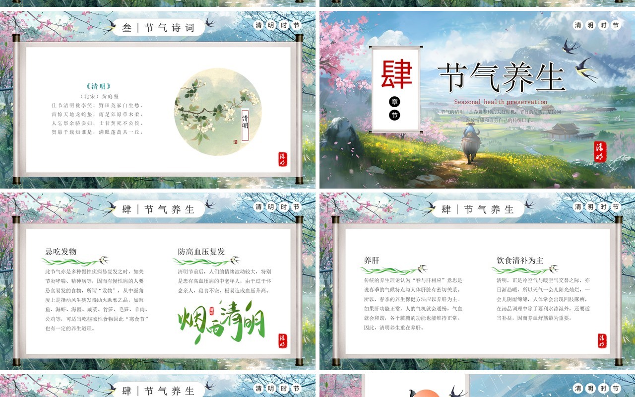 蓝色中国风清明节节气介绍PPT模板