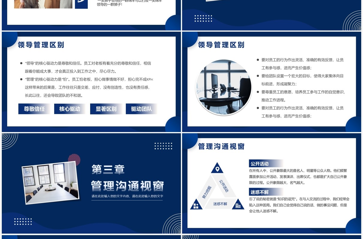 蓝色几何商务领导力与领导艺术PPT模板