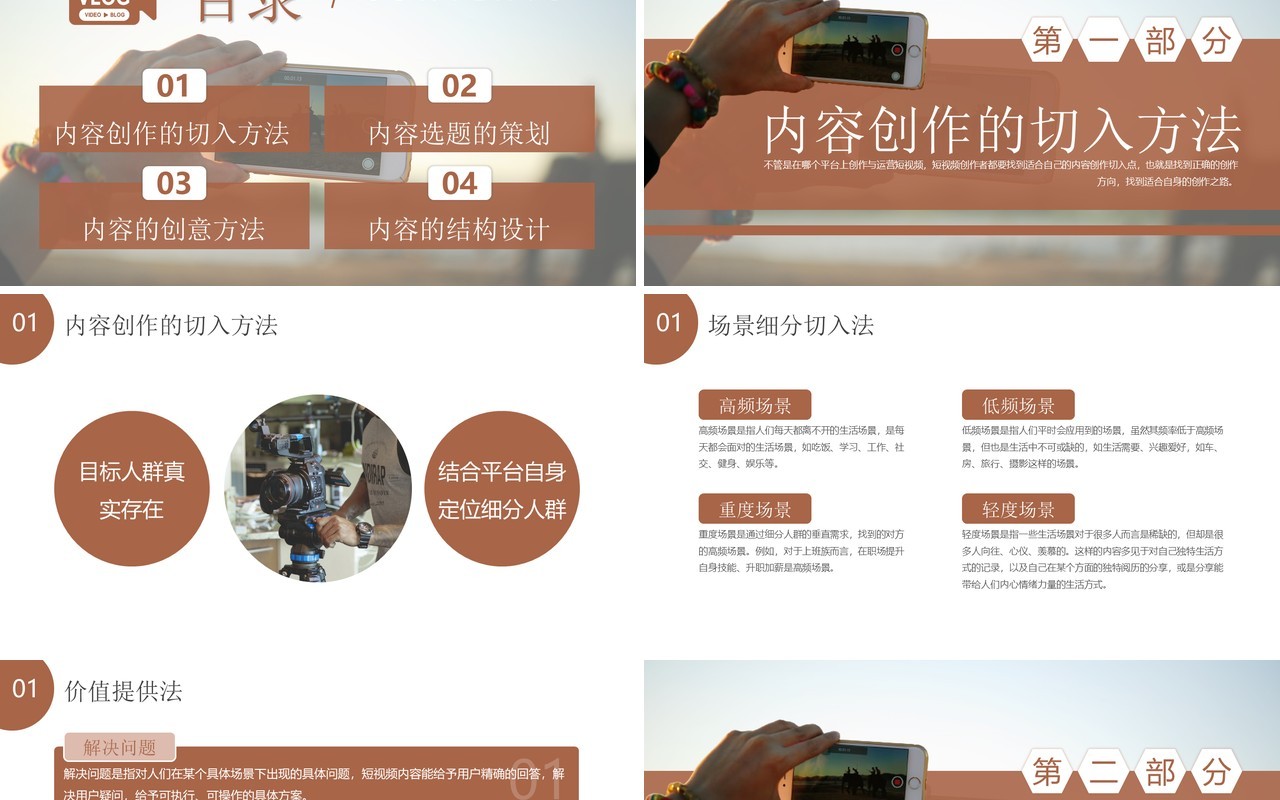 棕色简约风短视频运营与营销培训PPT模板