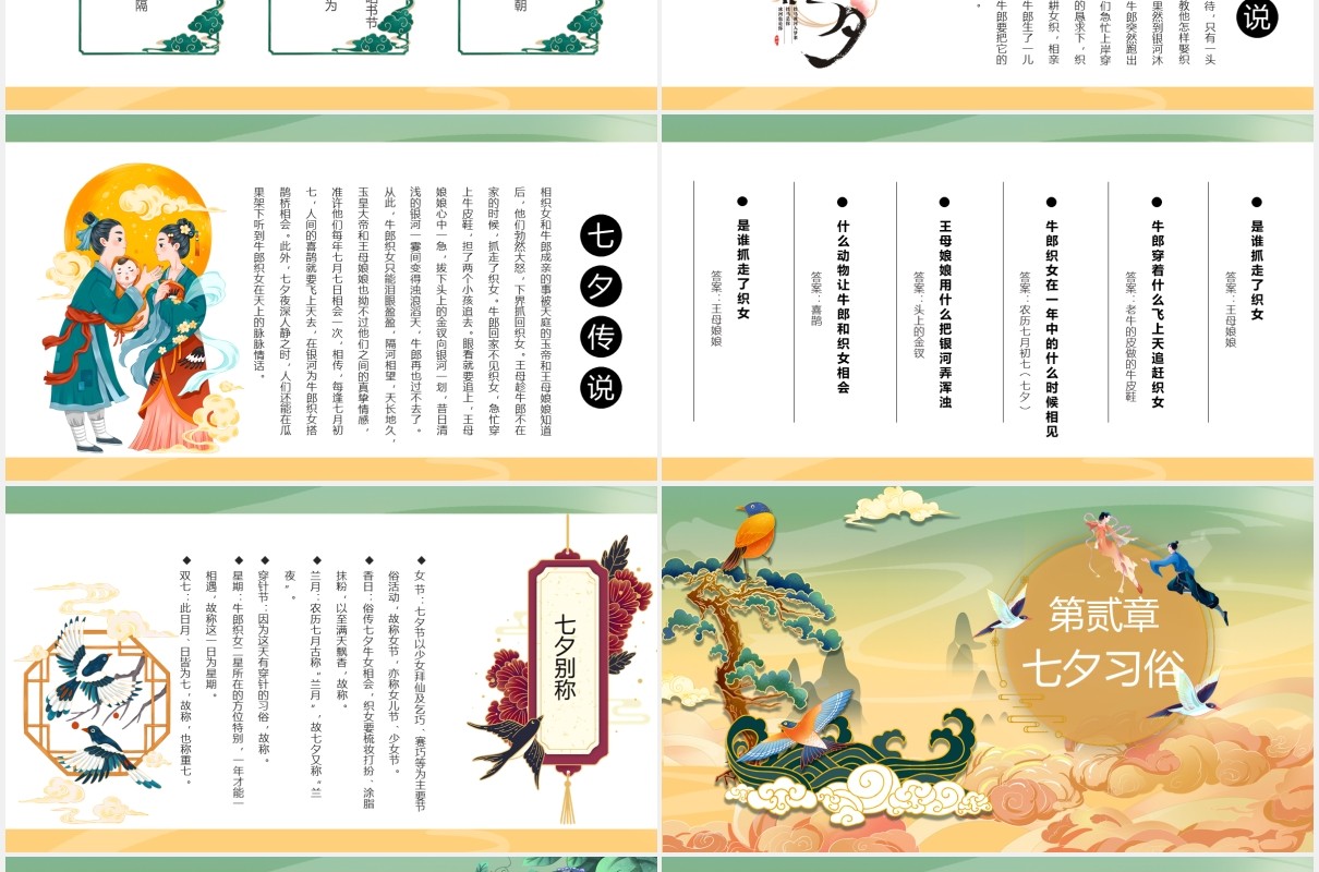 古风国潮风中国风传统节日七夕介绍动态PPT模板