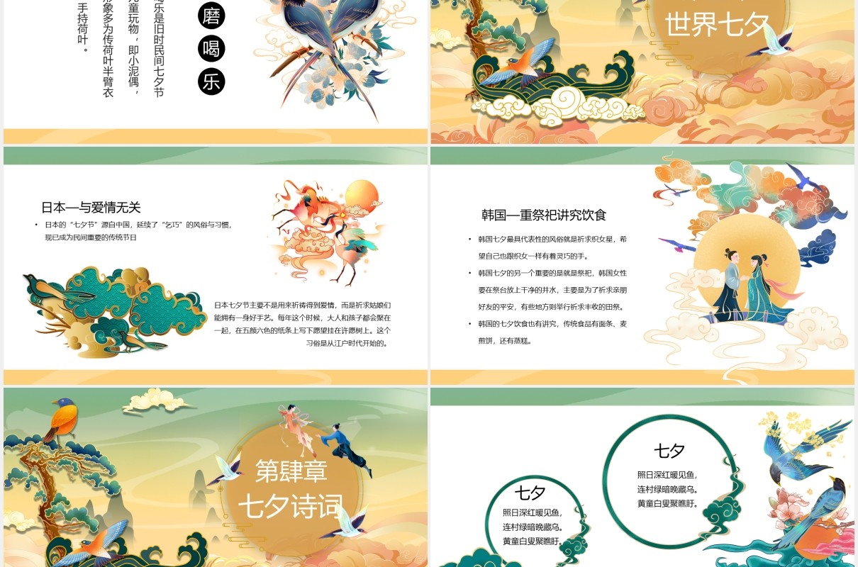 古风国潮风中国风传统节日七夕介绍动态PPT模板