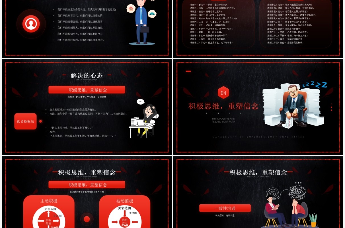 红色简约风员工情绪压力管理知识培训PPT模板
